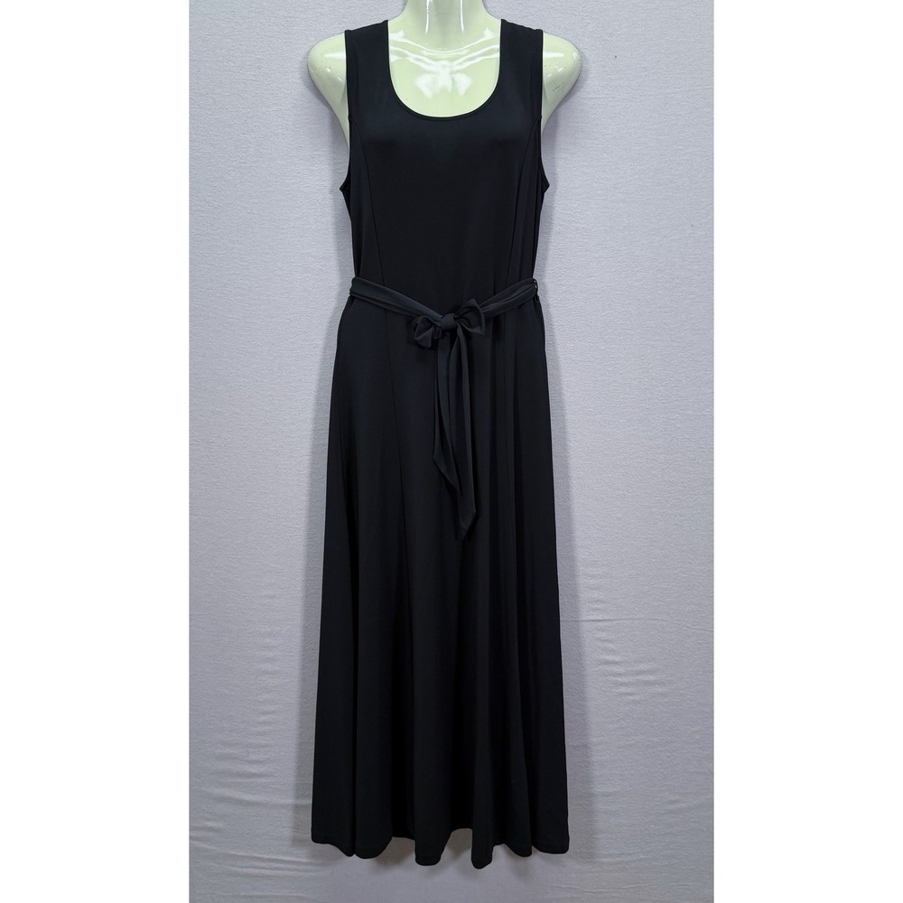 Anne Klein Maxi Dress Womens PL Black Sleeveless Belted Stretch Jersey